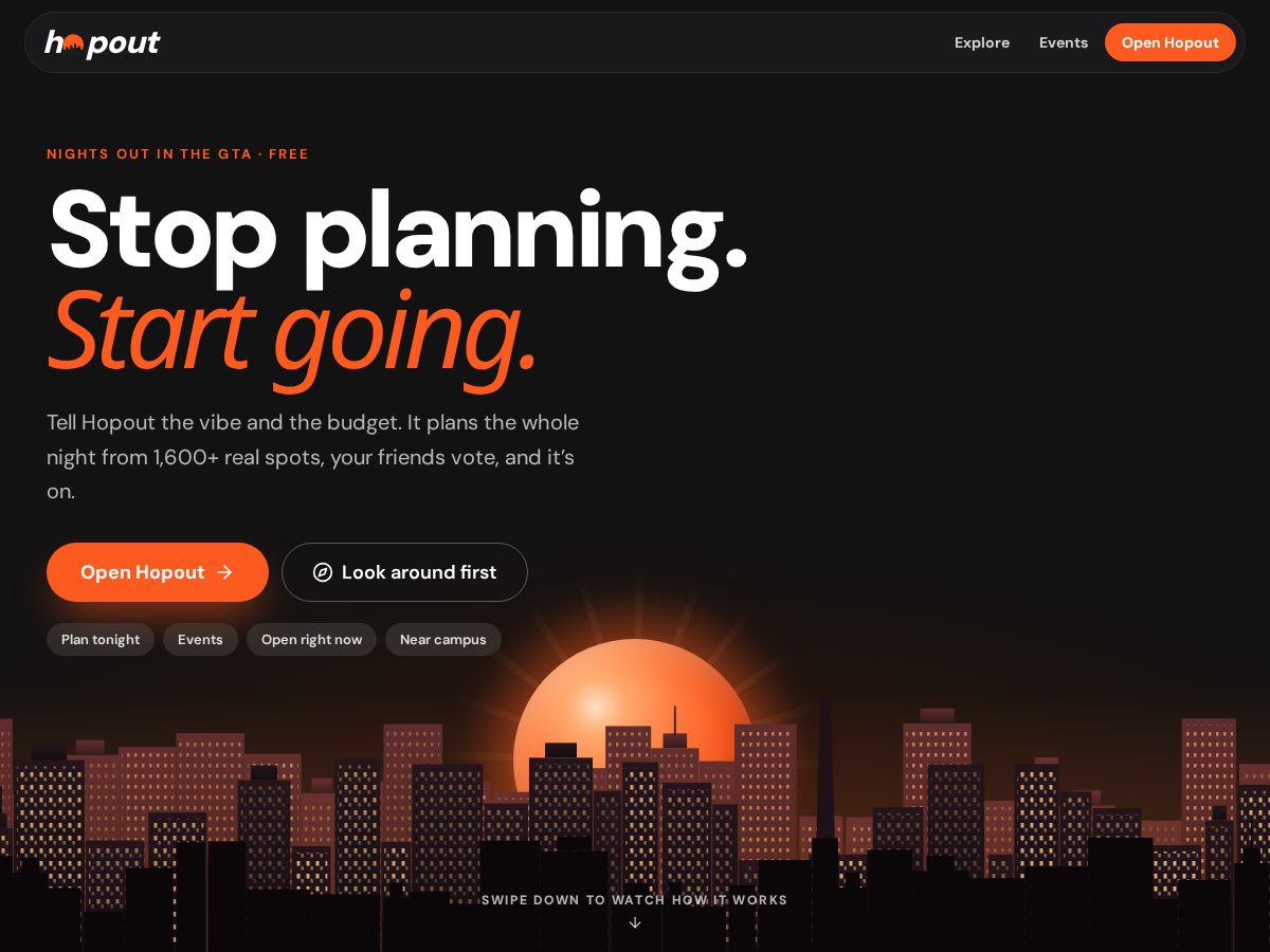 Landing-page snapshot of gethopout.com