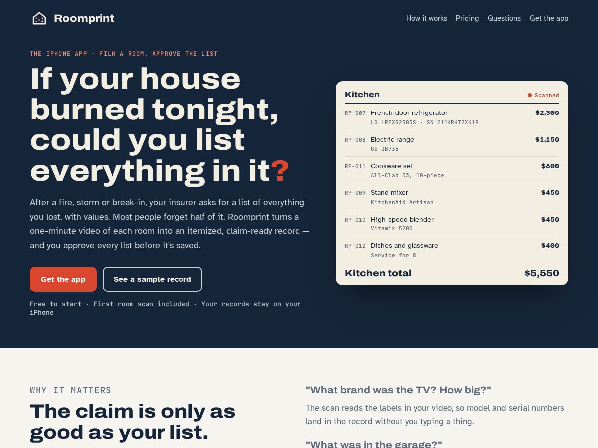 Landing-page snapshot of getroomprint.com