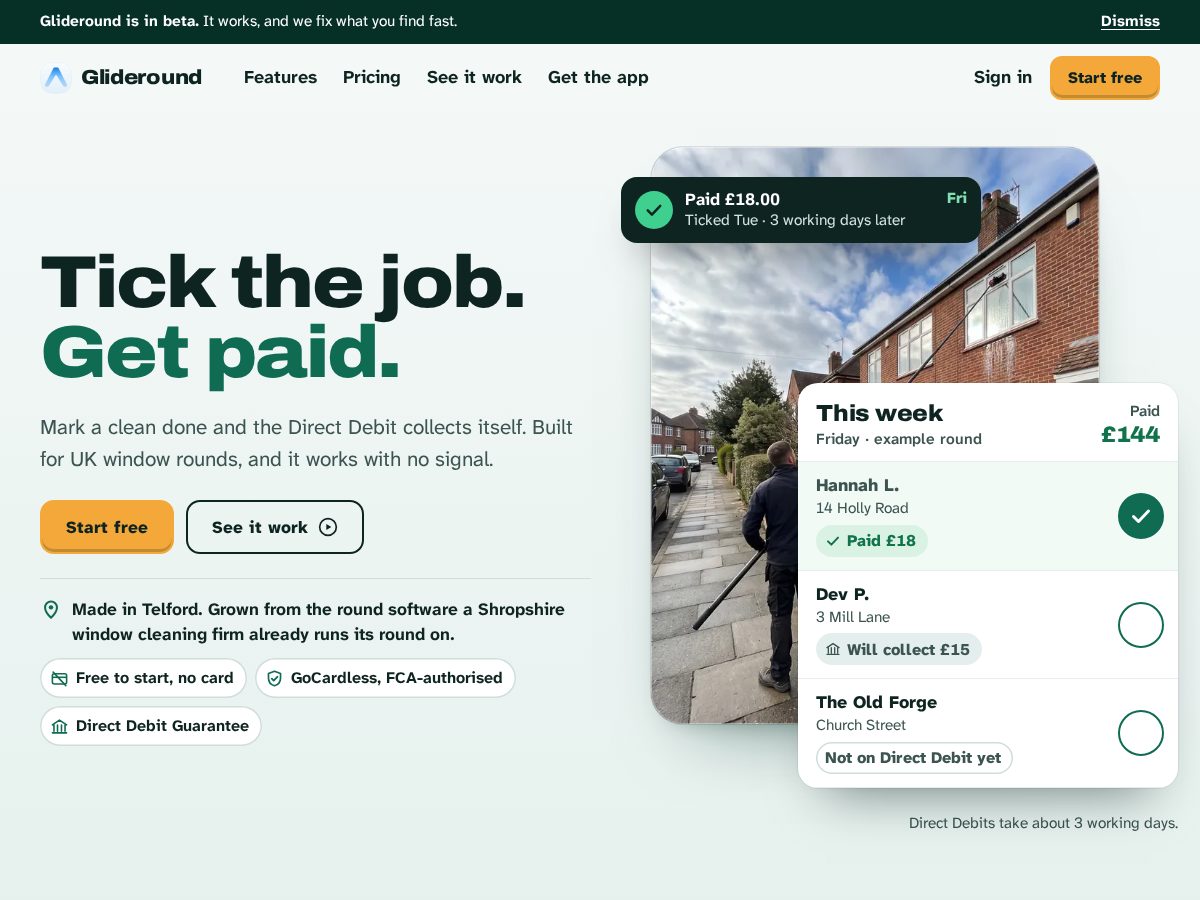 Landing-page snapshot of glideround.com