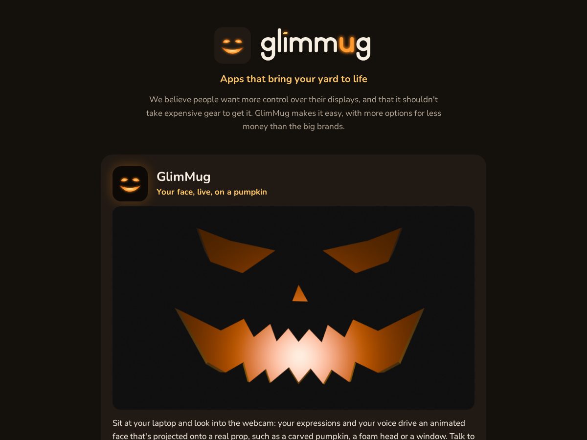 Landing-page snapshot of glimmug.com
