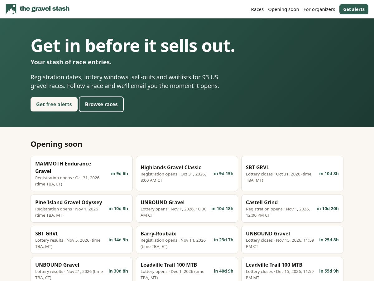 Landing-page snapshot of gravelstash.com