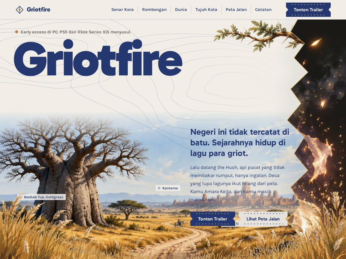 Landing-page snapshot of griotfire.com