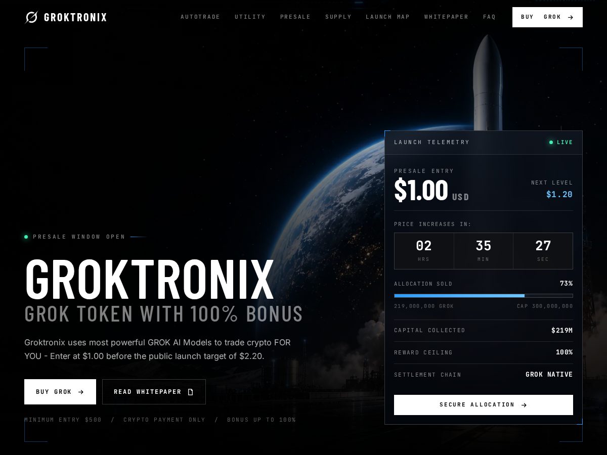 Landing-page snapshot of groktronix.com