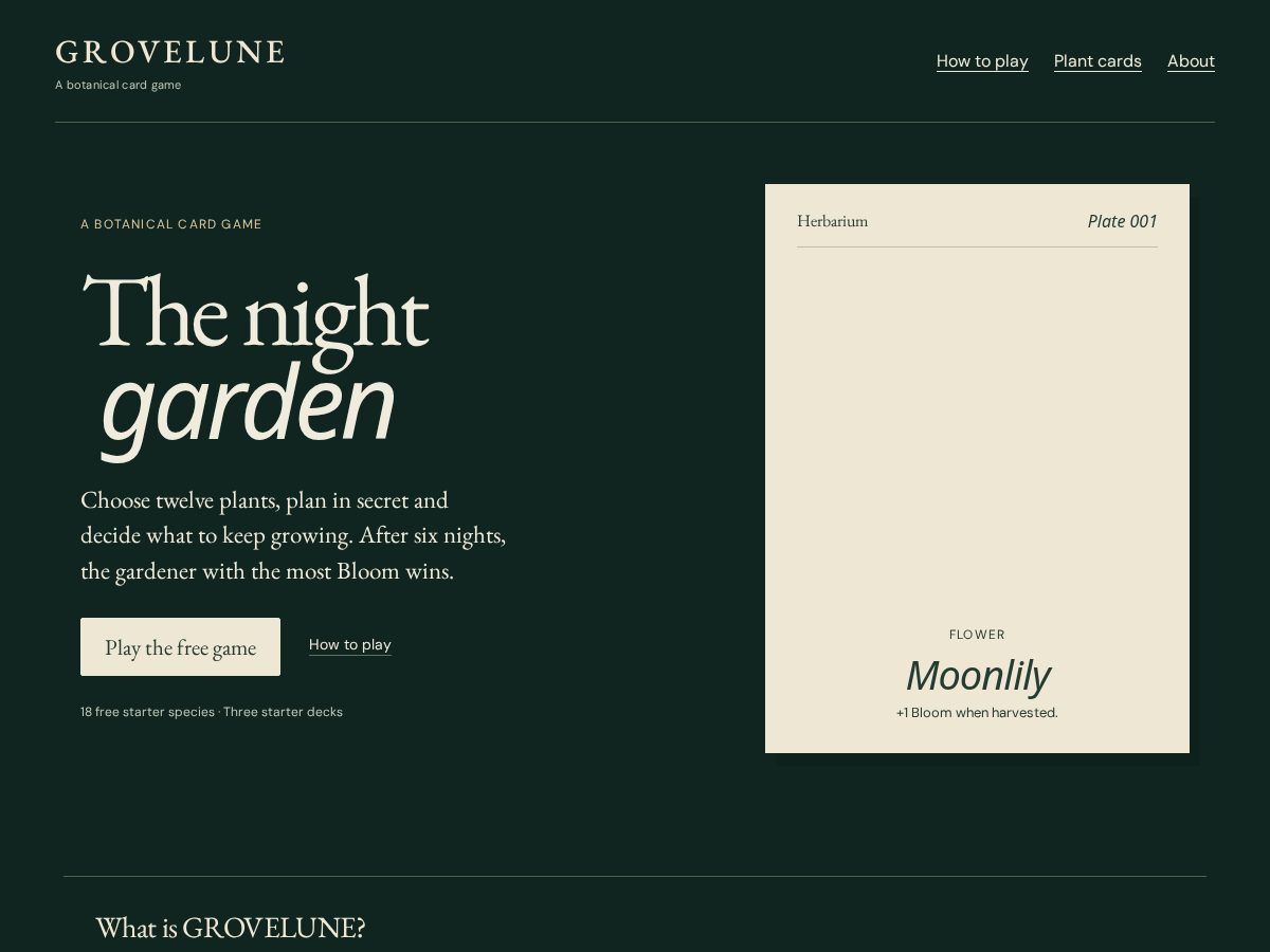 Landing-page snapshot of grovelune.com