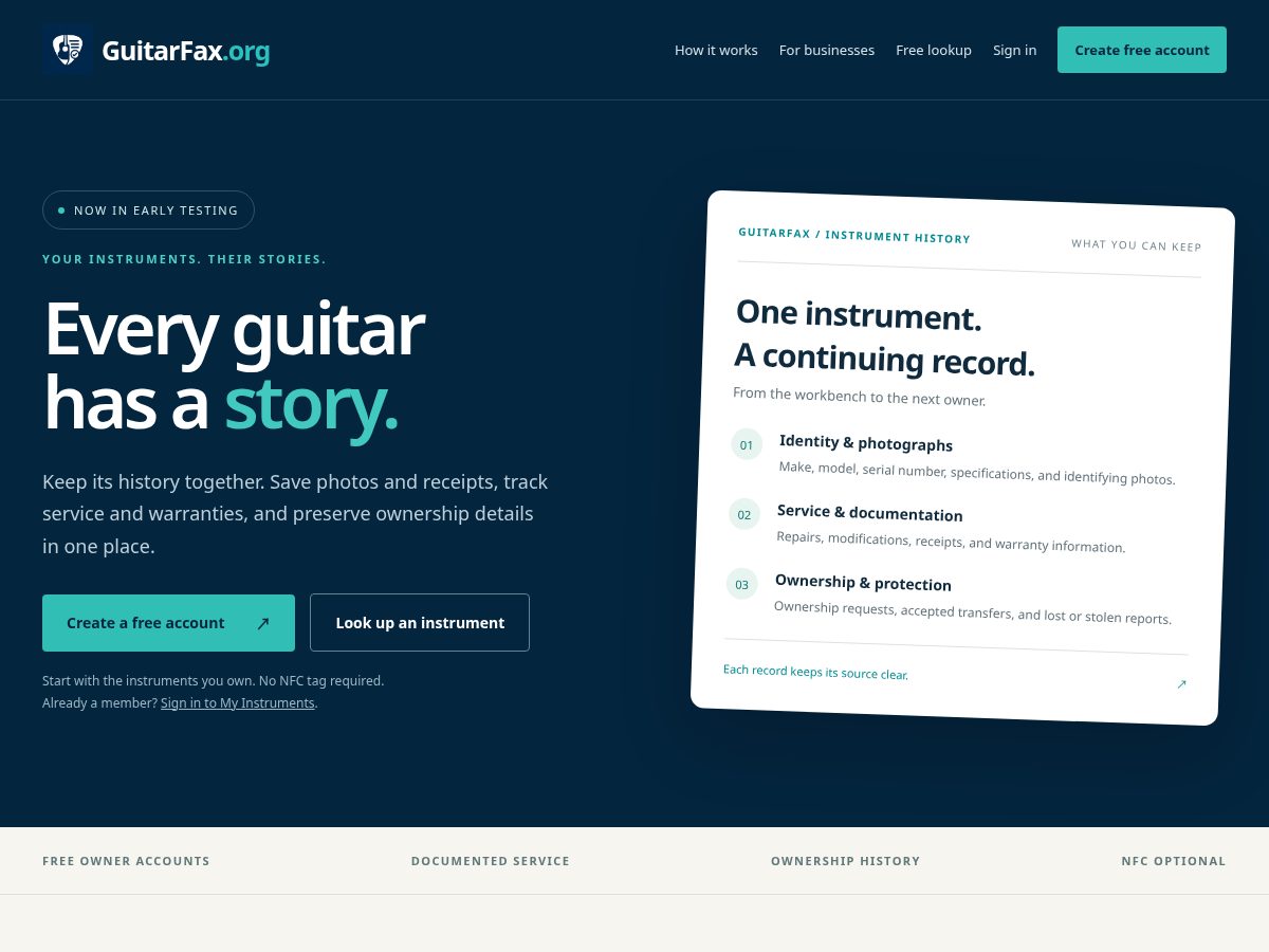 Landing-page snapshot of guitarfax.org