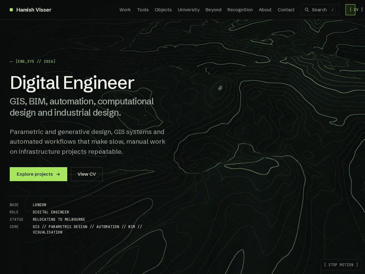 Landing-page snapshot of hamishvisser.com