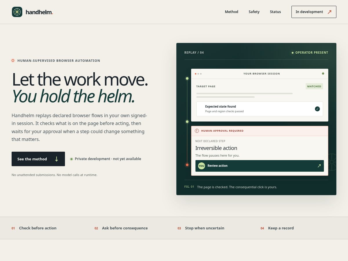 Landing-page snapshot of handhelm.com
