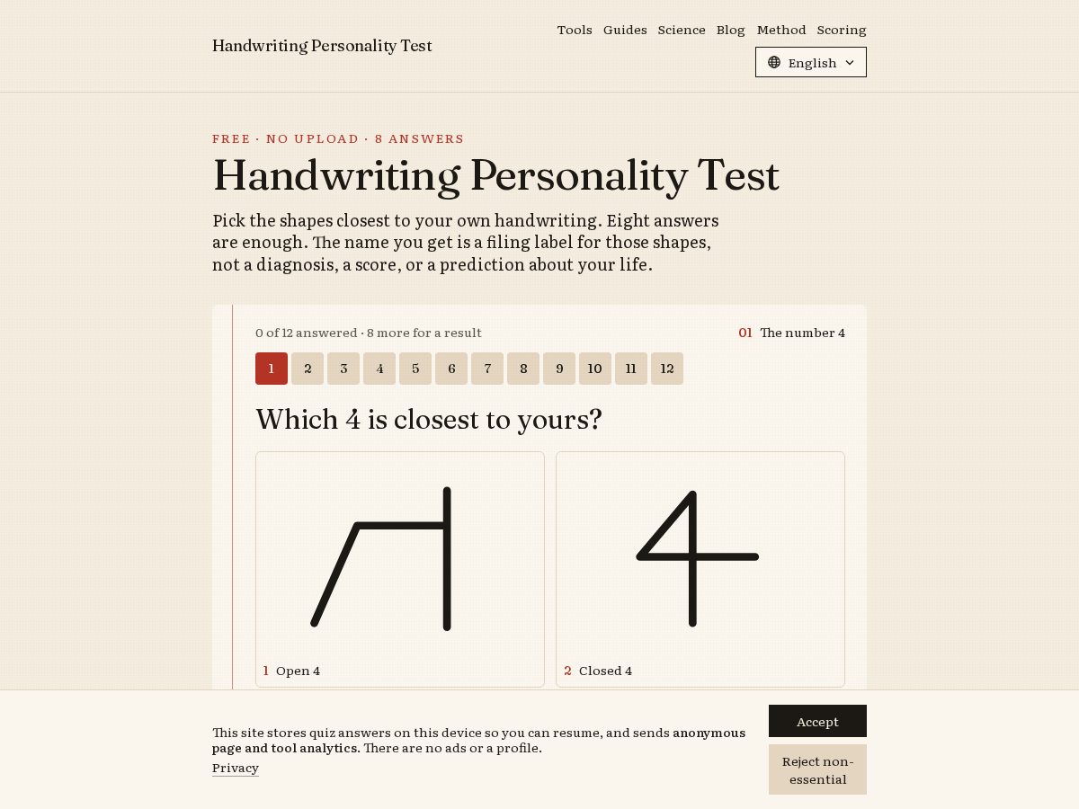Landing-page snapshot of handwritingpersonalitytest.online