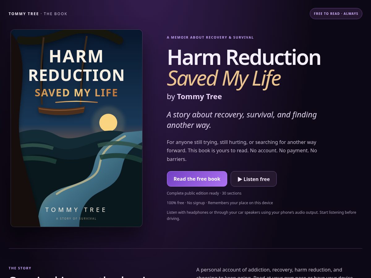 Landing-page snapshot of harmreductionsavedmylife.com