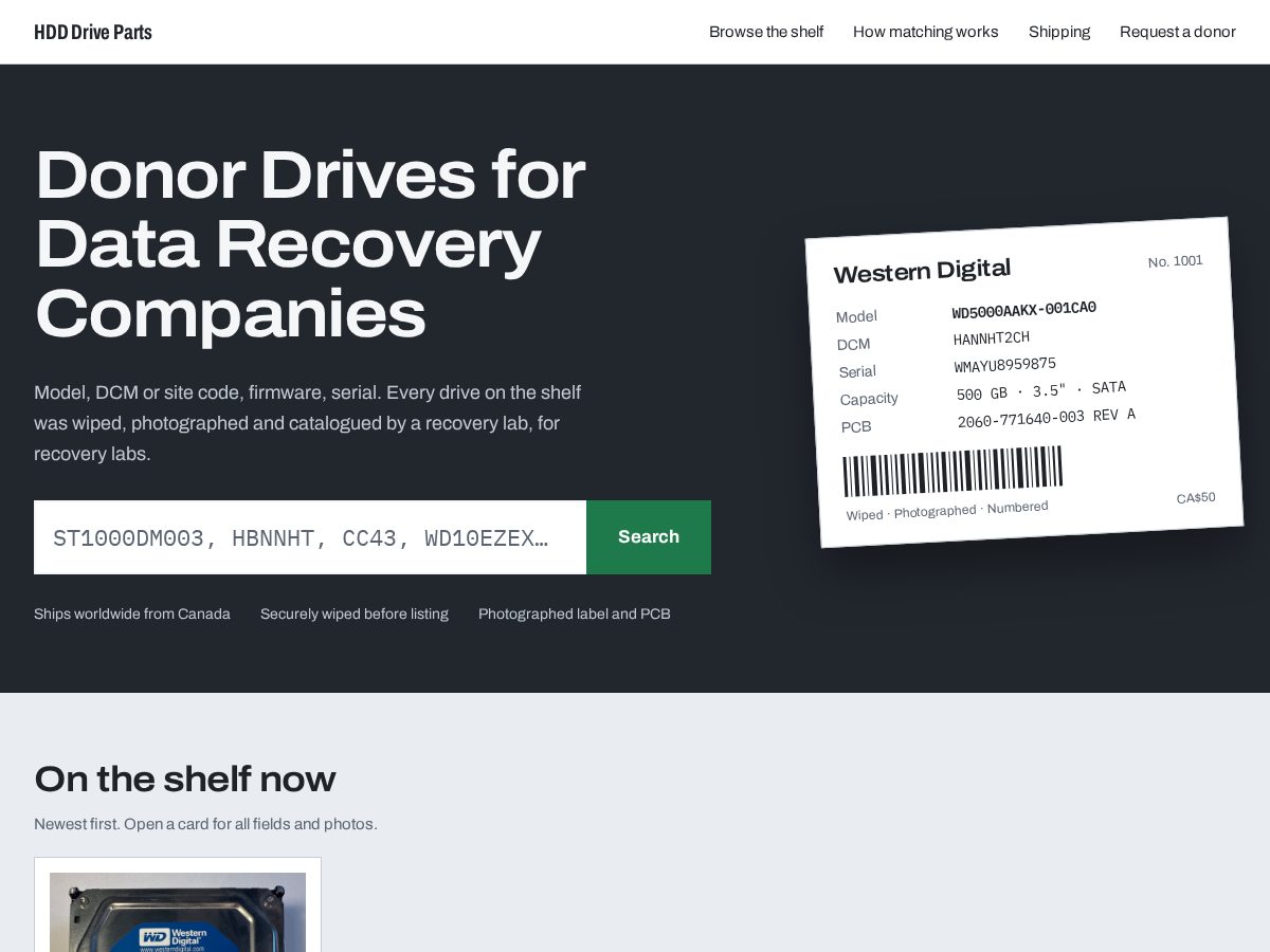 Landing-page snapshot of hdddriveparts.com