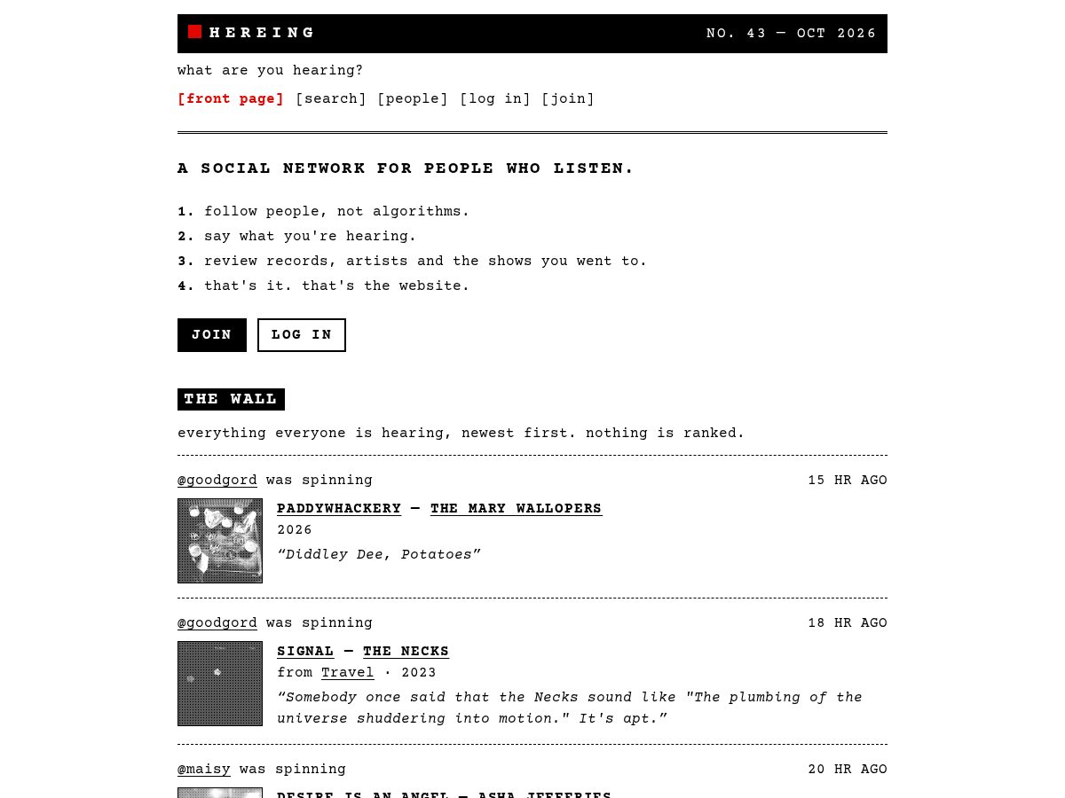 Landing-page snapshot of hereing.site