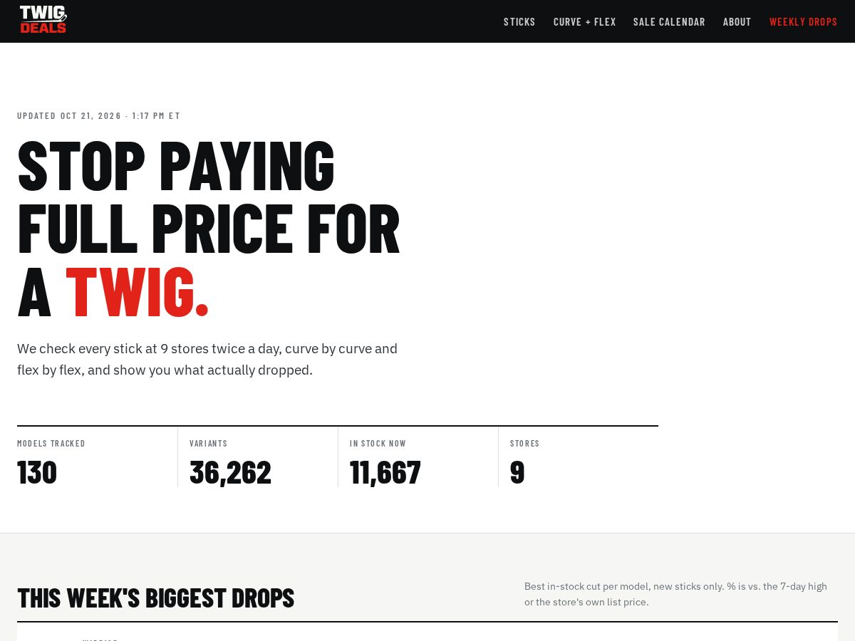 Landing-page snapshot of hockeystickdeals.com