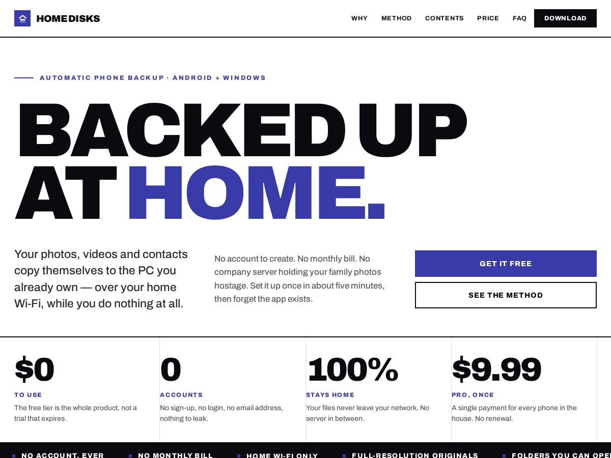 Landing-page snapshot of homedisks.com