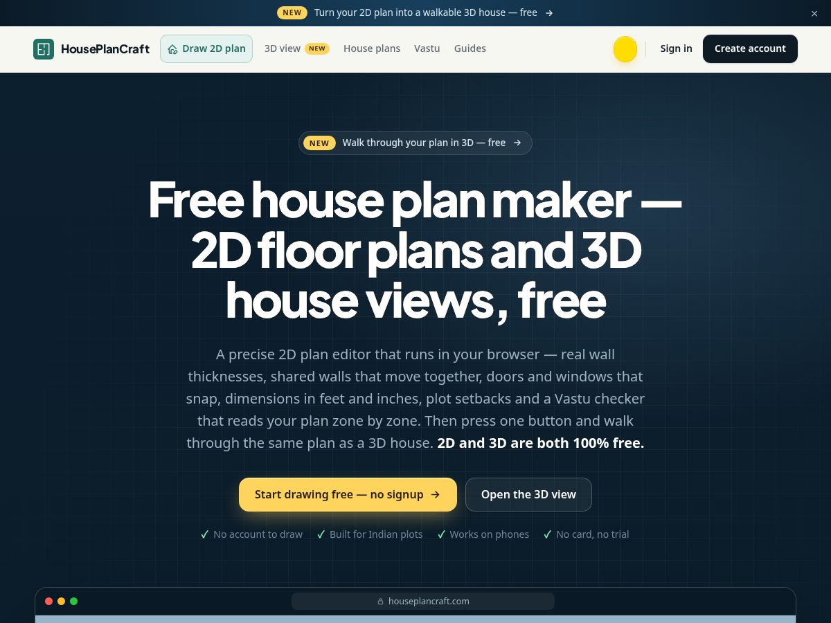Landing-page snapshot of houseplancraft.com