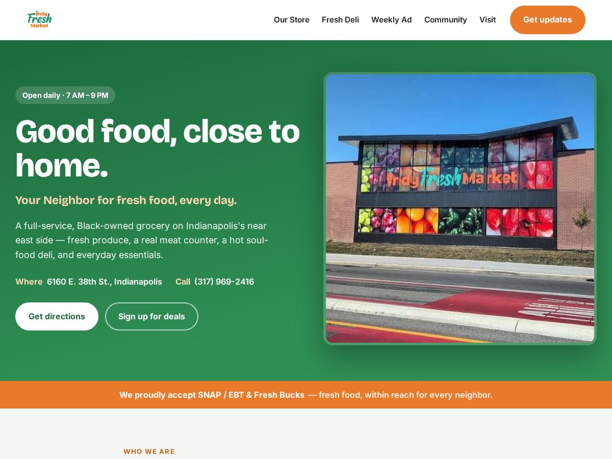 Landing-page snapshot of indyfreshmart.com