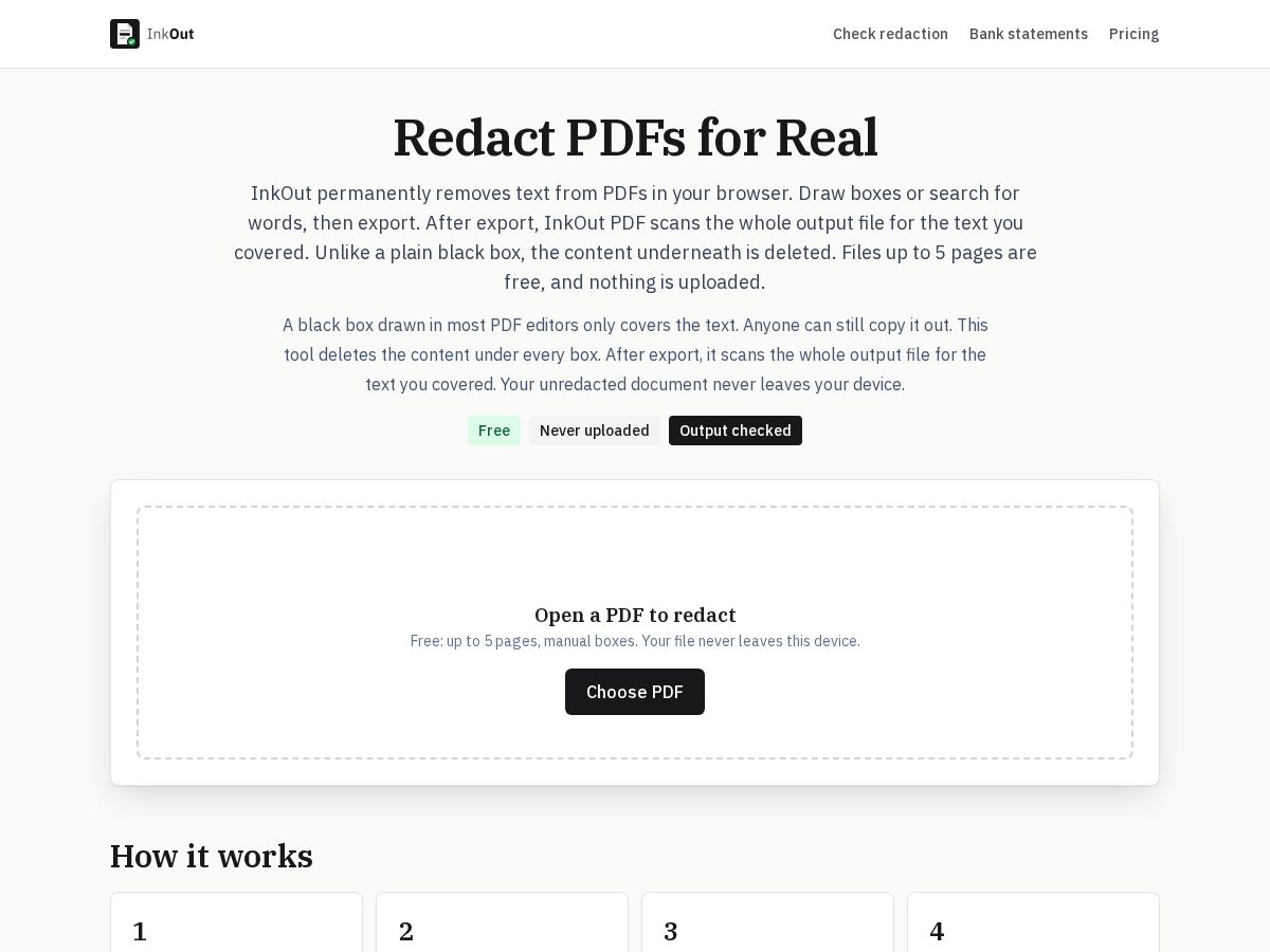 Landing-page snapshot of inkoutpdf.com