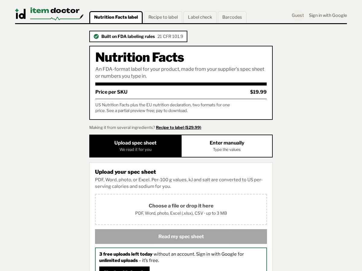 Landing-page snapshot of itemdoctor.com
