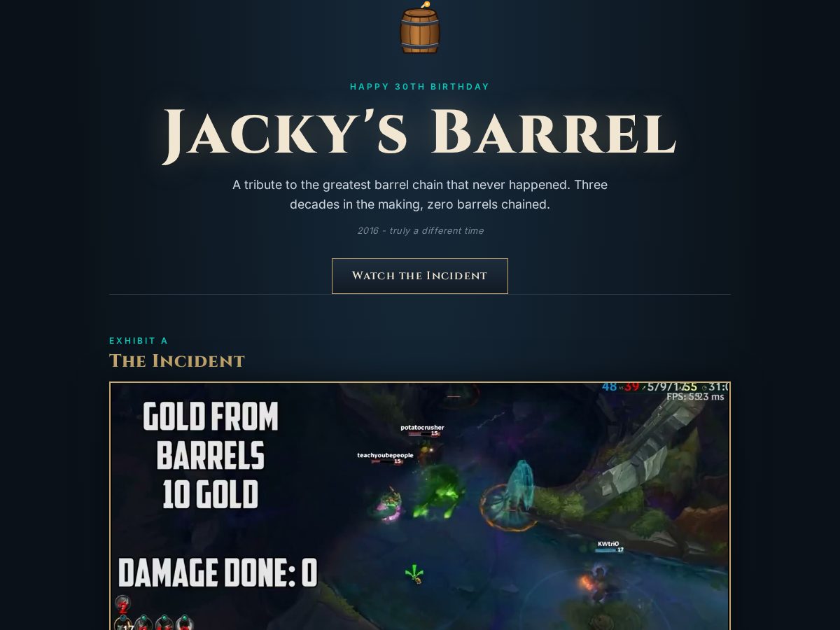 Landing-page snapshot of jackys-barrel.fyi