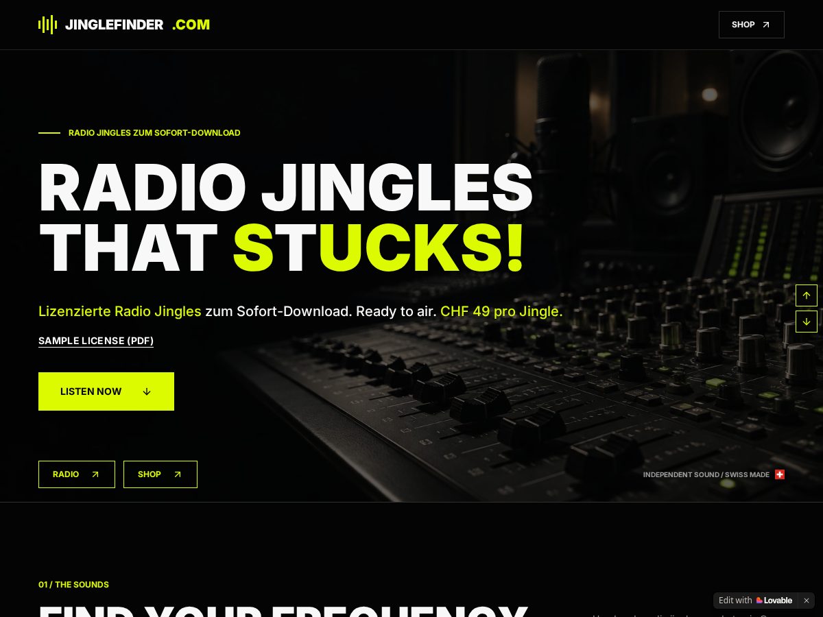 Landing-page snapshot of jinglefinder.com