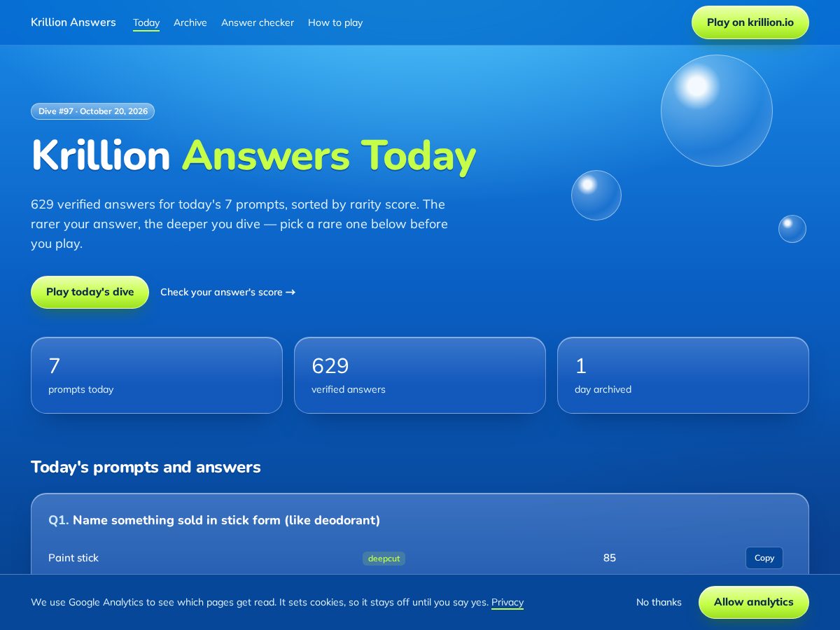 Landing-page snapshot of krillionanswers.xyz