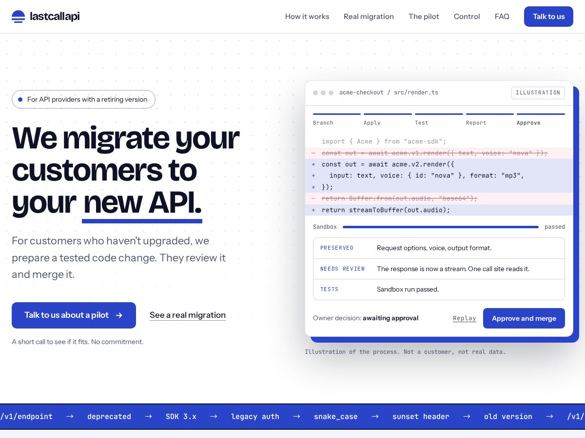 Landing-page snapshot of lastcallapi.com