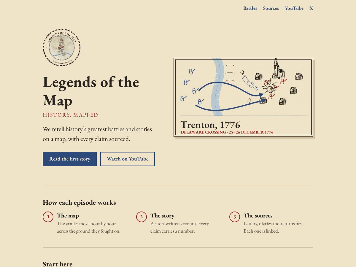 Landing-page snapshot of legendsofthemap.com