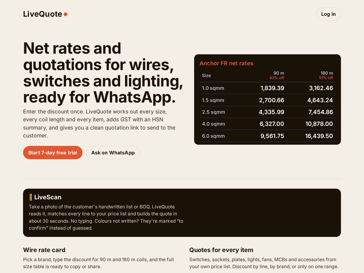 Landing-page snapshot of livequote.tech