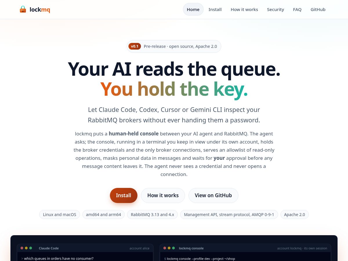 Landing-page snapshot of lockmq.com
