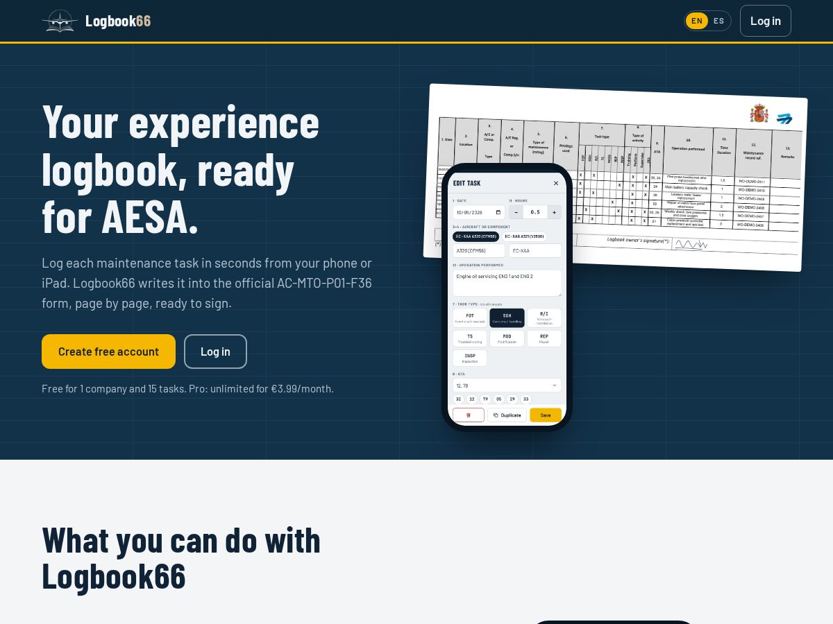 Landing-page snapshot of logbook66.com