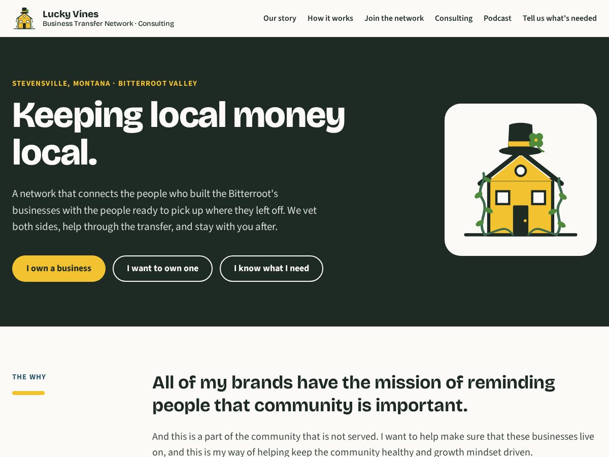 Landing-page snapshot of luckyvinesconsulting.com