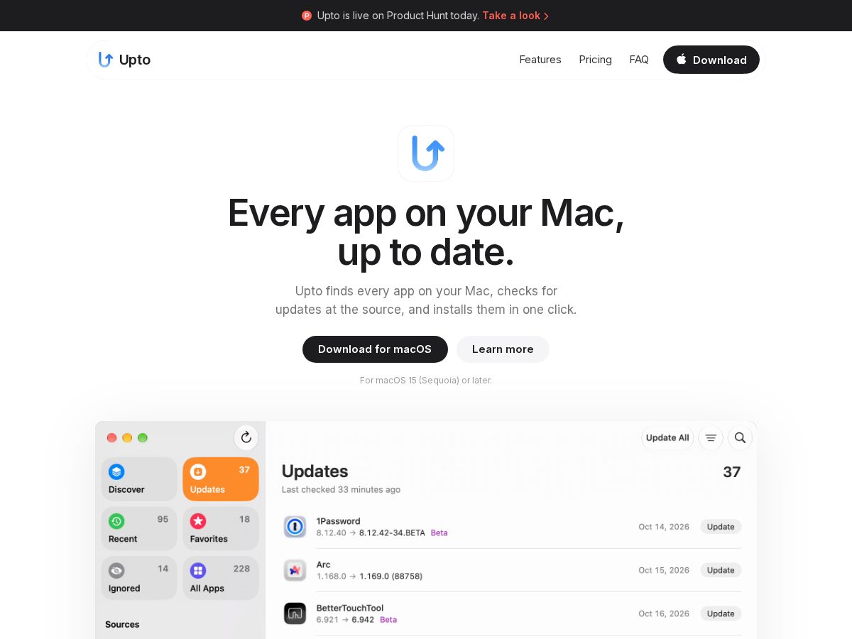 Landing-page snapshot of macupto.com