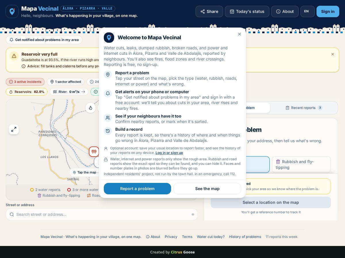 Landing-page snapshot of mapavecinal.com