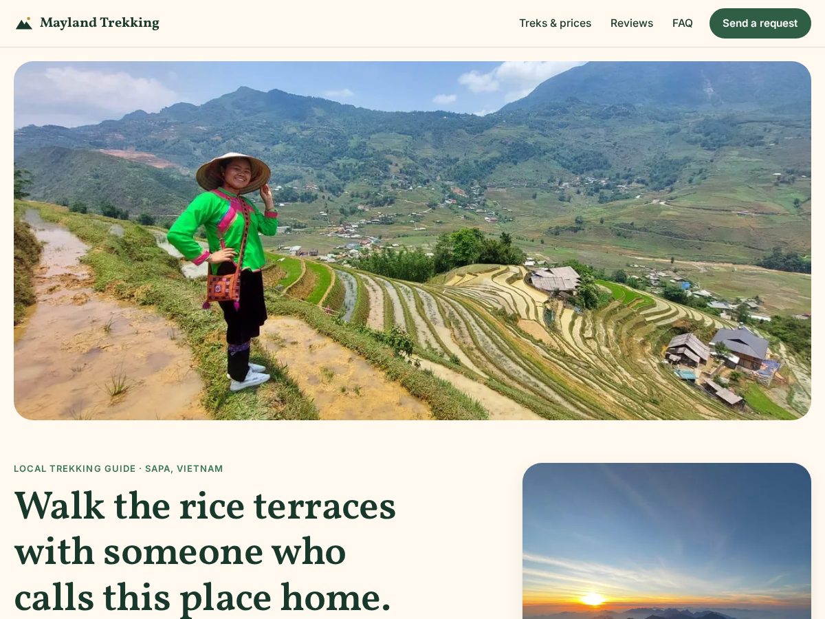 Landing-page snapshot of maylandtrekking.com