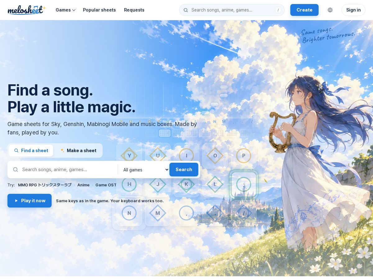 Landing-page snapshot of melosheet.com