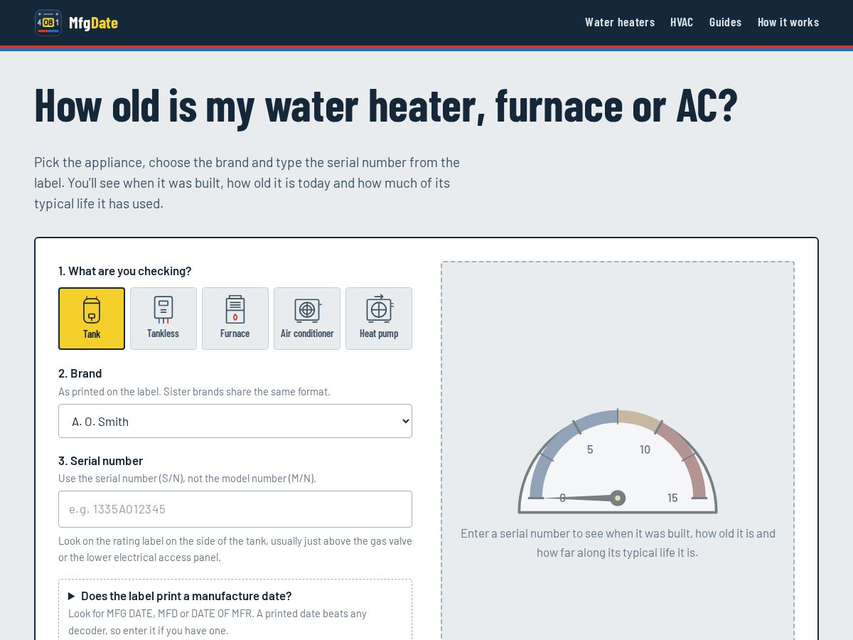 Landing-page snapshot of mfgdate.com