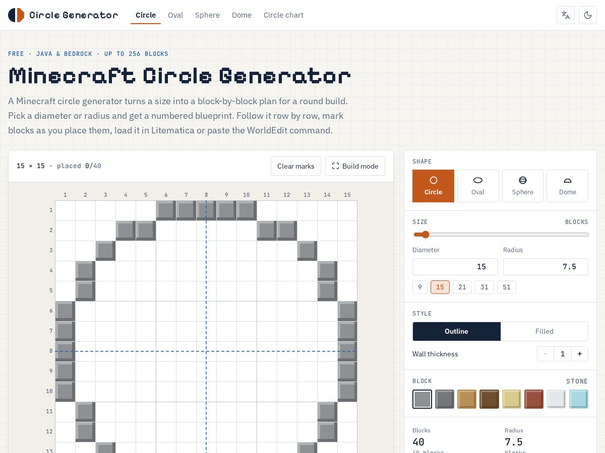 Landing-page snapshot of minecraftcircle-generator.org
