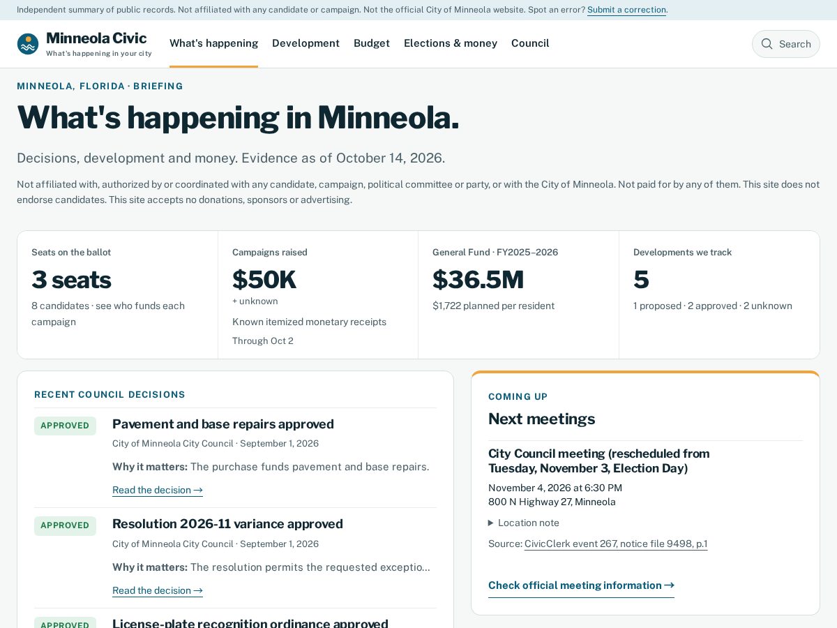 Landing-page snapshot of minneolacivic.org
