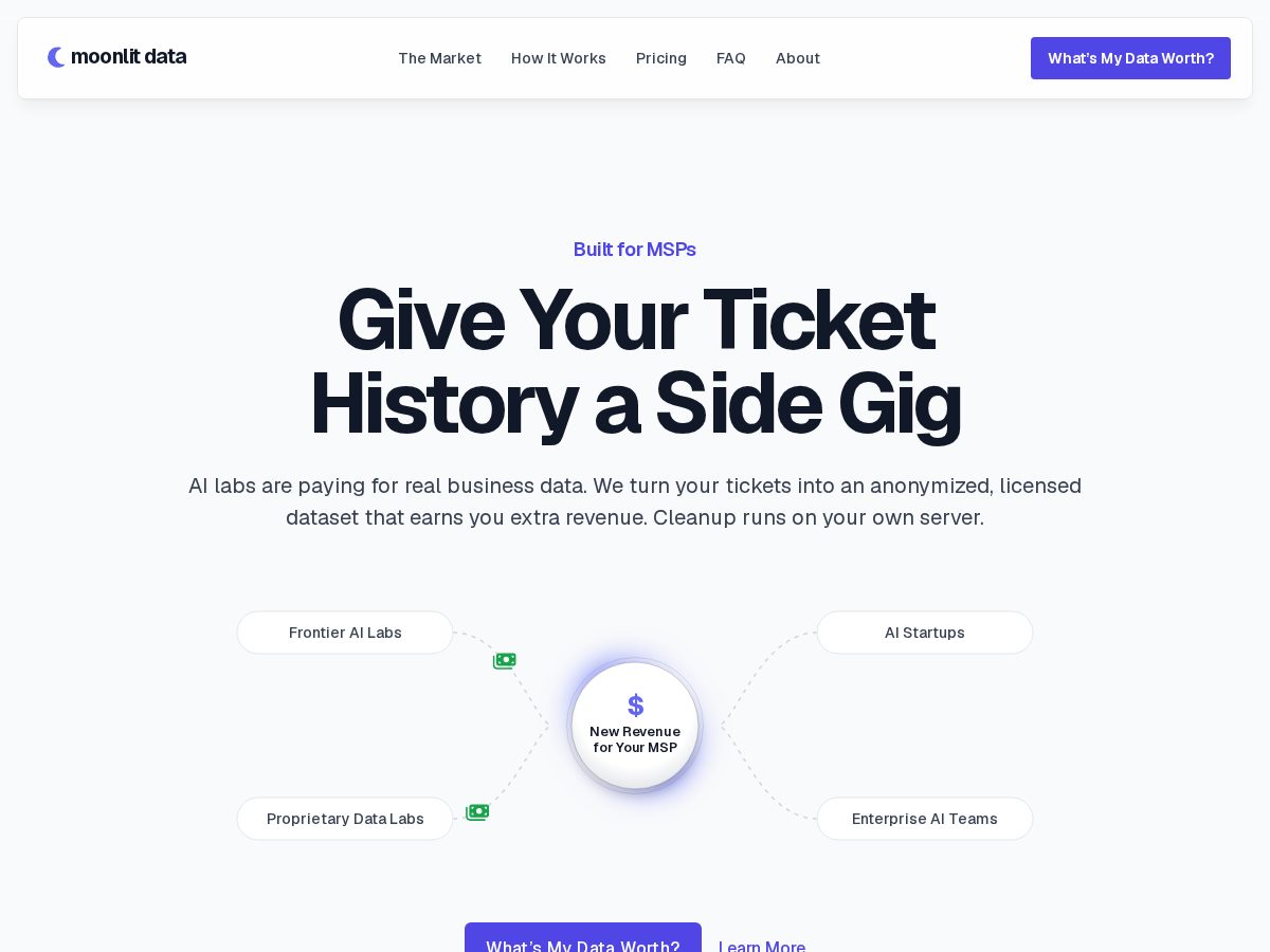 Landing-page snapshot of moonlitdata.com
