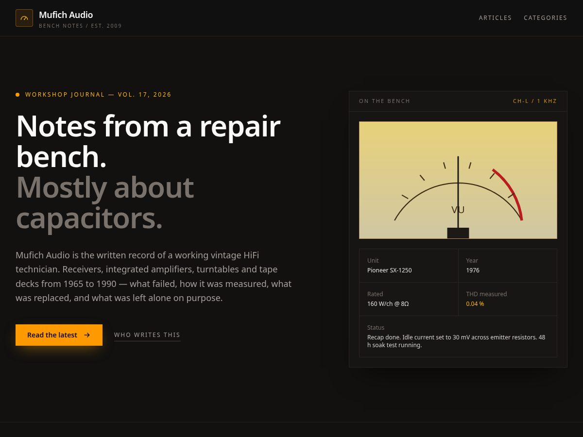 Landing-page snapshot of mufichaudio.com