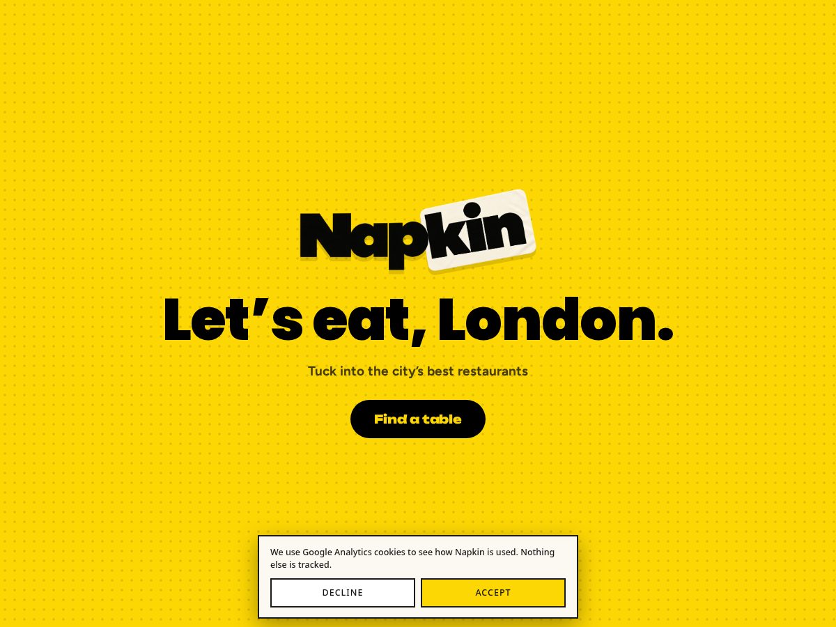 Landing-page snapshot of napkin.london
