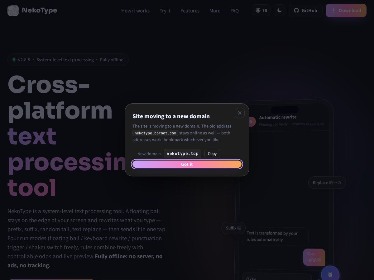 Landing-page snapshot of nekotype.top