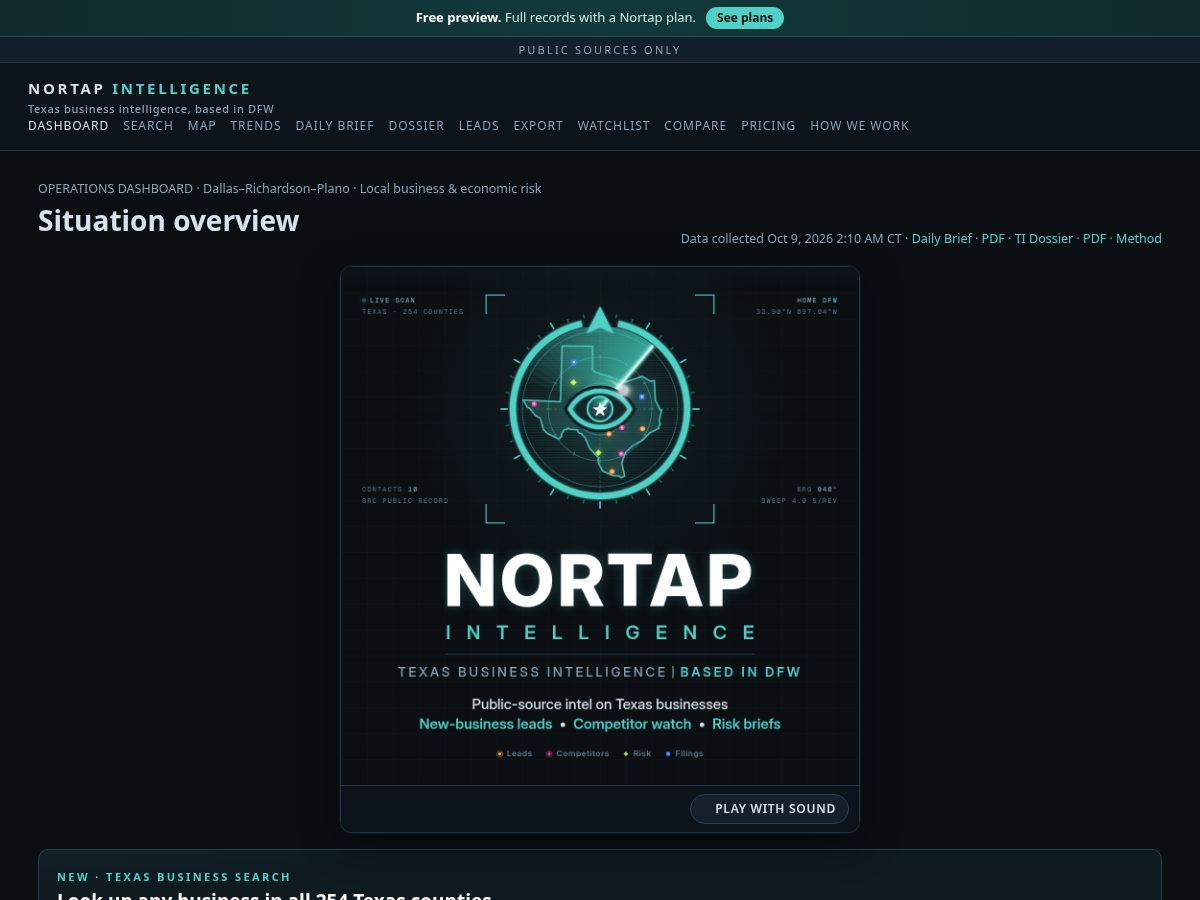 Landing-page snapshot of nortapintelligence.com