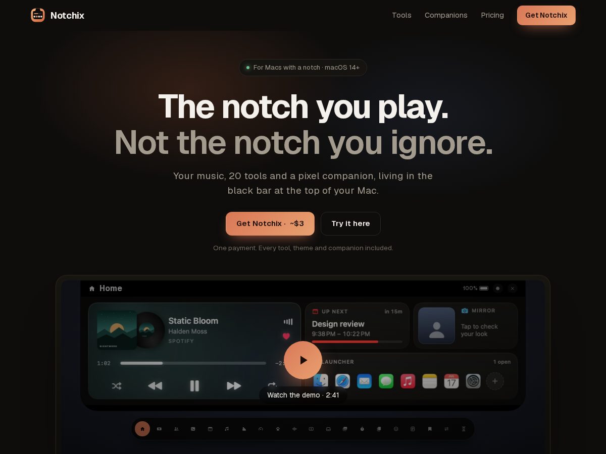 Landing-page snapshot of notchix.com