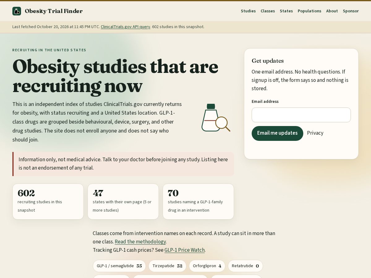 Landing-page snapshot of obesitytrialfinder.com