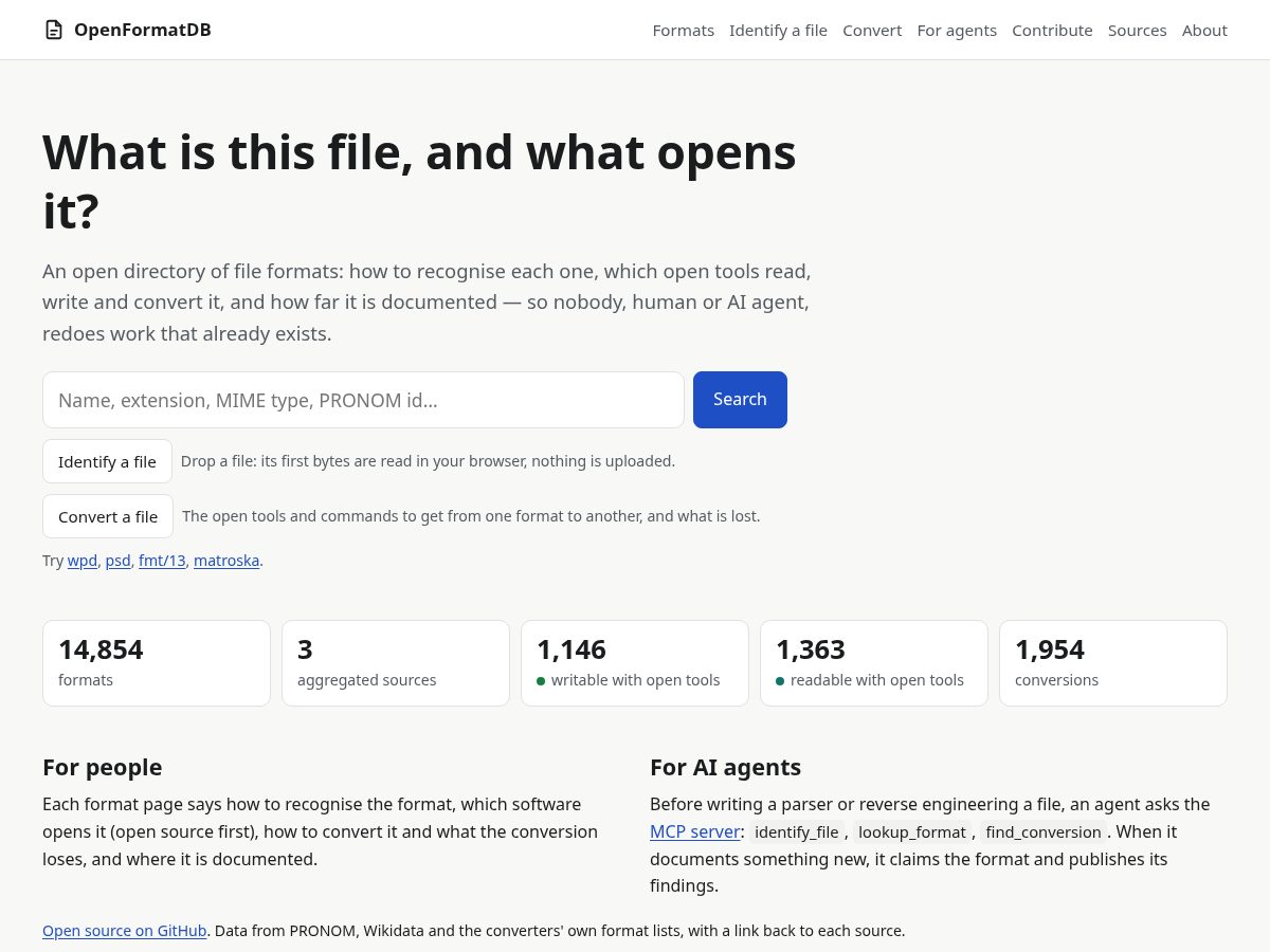 Landing-page snapshot of openformatdb.org