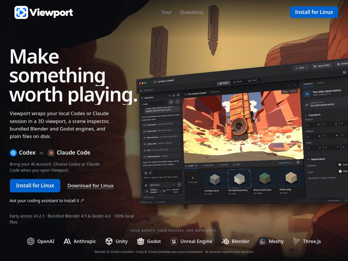 Landing-page snapshot of openviewport.com