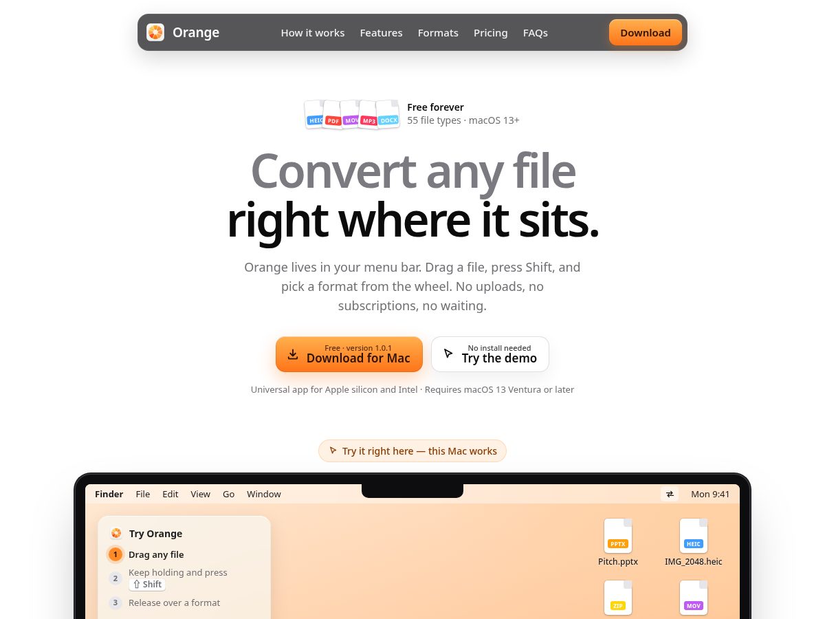 Landing-page snapshot of orangeformac.site