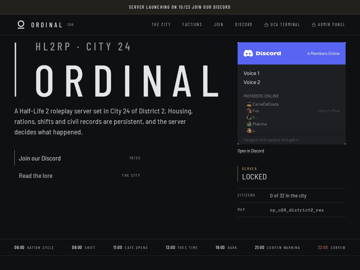 Landing-page snapshot of ordinalhl2rp.com
