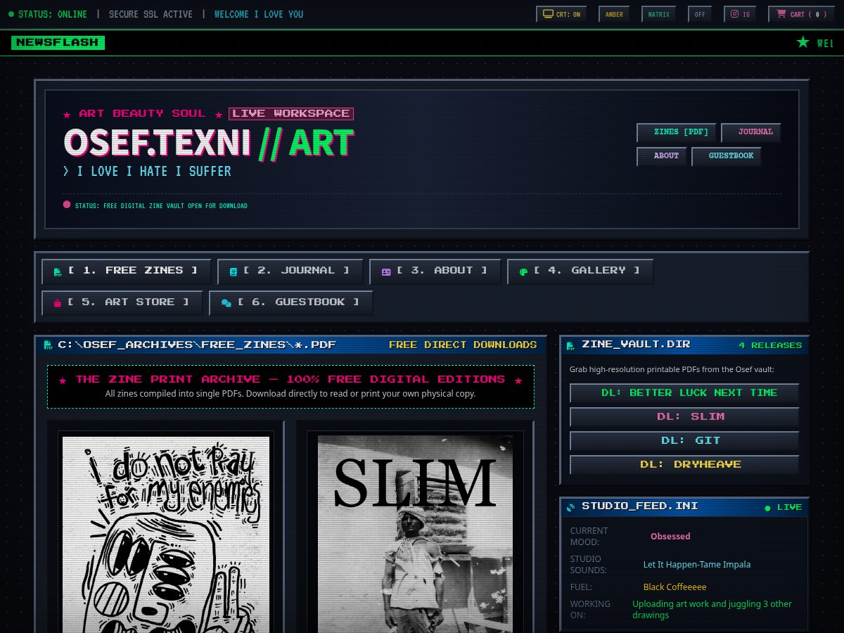 Landing-page snapshot of osef-texni.art
