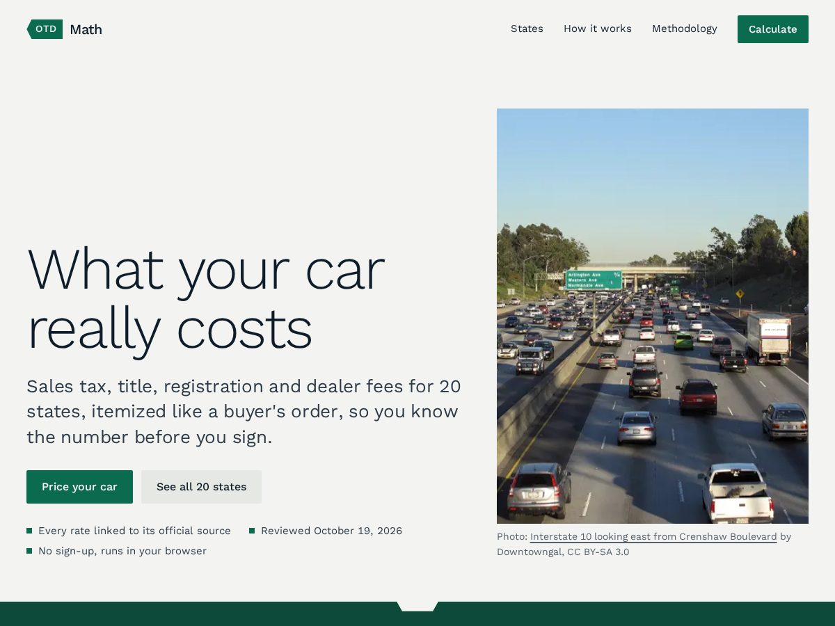Landing-page snapshot of otdmath.com